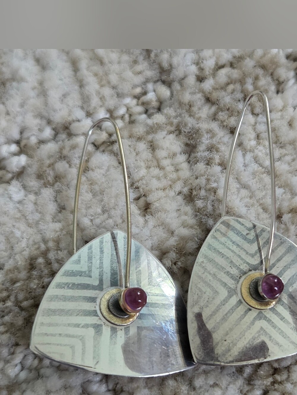 KEITH LEWIS STUDIOS Large Sterling Silver 18kt Triangle Kinetic Vintage Earrings
